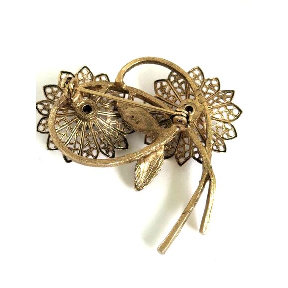 Gold Tone Filigree Floral Stem Brooch - Picture 4 of 7